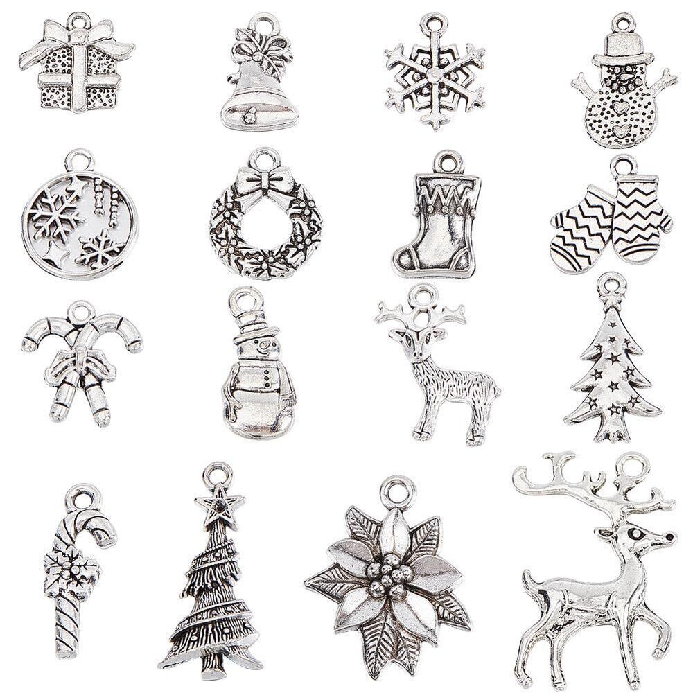 6905 1 Box 96PCS 16 Style Christmas Charms Bulk Winter Charm Tibetan Alloy